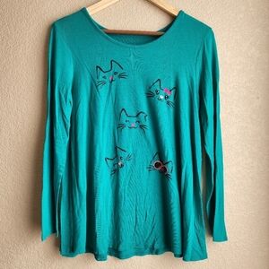 Justice long sleeve Teal cat shirt Size 18-20